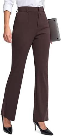 Rammus Womens Straight Leg Casual Pants with Zipper Pockets Stretch Dress Work Pants for Women Business Office Slacks