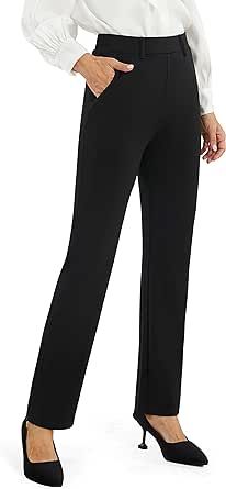 AFITNE Women's Dress Pants 27"/29"/31"/33" Straight Leg Stretchy Yoga Work Pants with Zipper Pockets