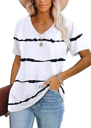 Lunivop Womens Tops Casual V Neck Short Sleeve Solid Color Basic T Shirt