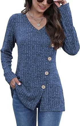 JomeDesign Womens Sweaters Long Sleeve Shirts V Neck Sweatshirt Loose Casual Tunic Tops