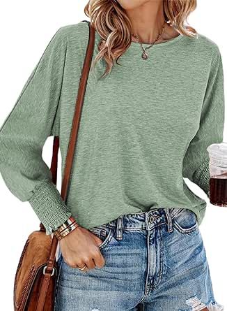 Dokotoo Long Sleeve Tops for Women 2023 Womens FashionT Shirts for Women Crewneck Casual Loose Shirts Basic Tee