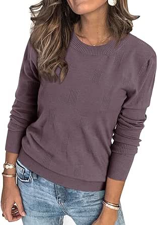 Arach&Cloz Womens Spring Summer Tops 2024 Fashion Short Long Sleeve Sweaters Crew Neck Lightweight Knit Dressy Blouse Shirts